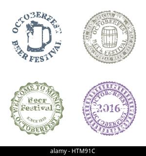 Set of four grunge emblems Oktoberfest, vector illustration. Stock Vector