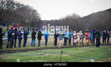 EDINBURGH, SCOTLAND, UK, January 10, 2015 - public enjoying the Great Edinburgh Cross Country Run despite  bad weather. Stock Photo