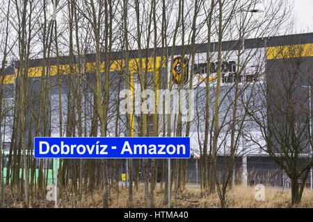 DOBROVIZ, CZECH REPUBLIC - MARCH 12: Online retailer company Amazon fulfillment logistics building on March 12, 2017 in Dobroviz, Czech republic. Amaz Stock Photo