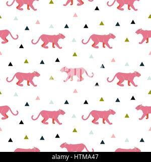Pink panther animal seamless vector pattern. Stock Vector