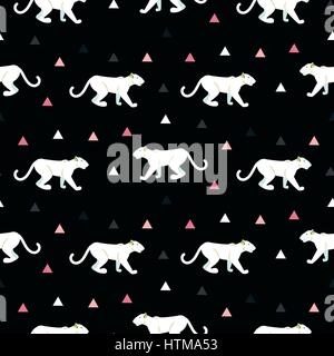 Silhouette of cougar seamless black pattern. Stock Vector