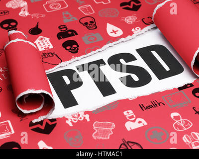 Healthcare concept: black text PTSD under the piece of  torn paper Stock Photo