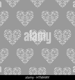 Tribal heart shape ornament seamless vector pattern. Stock Vector