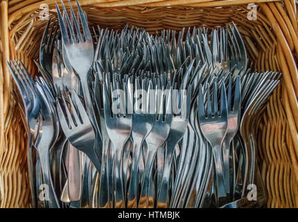 Forks in a basket Stock Photo