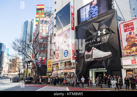 Congested streets of the Shibuya Shopping district, Tokyo Japan. Stock Photo
