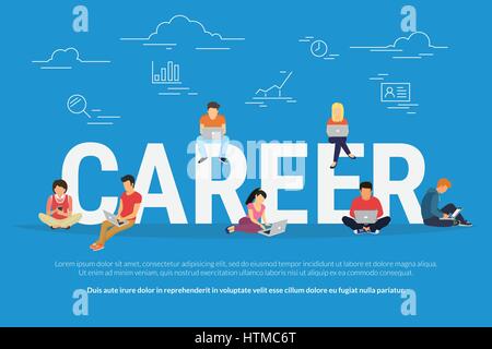 Career concept illustration of business people using devices for job searching and professional growth Stock Vector