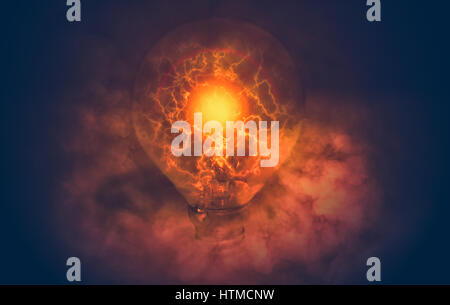 edit of light bulb with electric and smoke Stock Photo