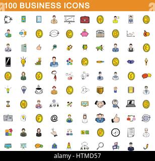 100 business icons set, cartoon style Stock Vector