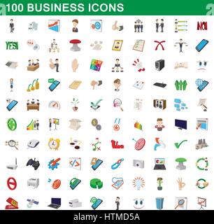 100 business icons set, cartoon style Stock Vector