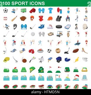 100 sport icons set, cartoon style Stock Vector