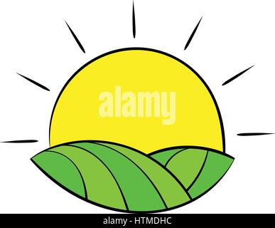 Sun over fields of France icon cartoon Stock Vector