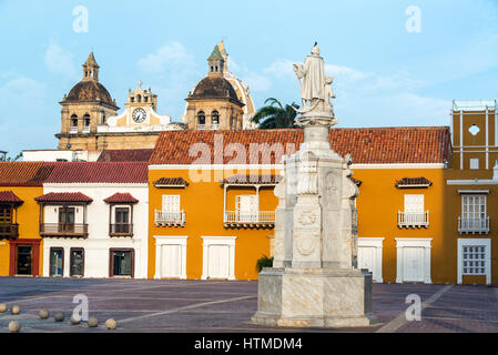 Aduana Plaza in Cartagena, Colombia with San Pedro Claver Church in the background Stock Photo