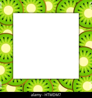 The Square frame on ripe kiwi fruit background. Vector card illustration. Stock Vector
