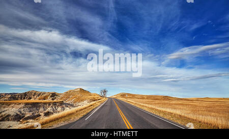 Scenic highway in Badlands National Park, South Dakota, USA. Stock Photo