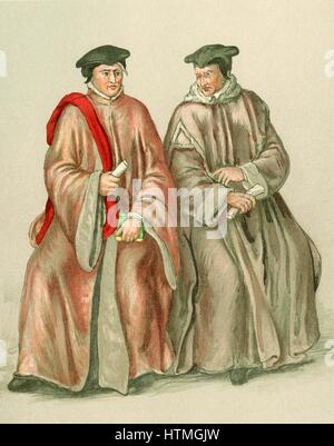 Judges in their robes during the time of Elizabeth I.16th century. Stock Photo