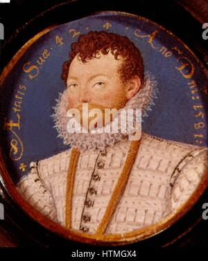 Francis Drake (c1540-1596) English navigator and privateer. Miniature from the studio of Nicholas Hilliard, 1591. Stock Photo