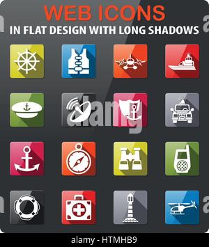 coastguard icons set in flat design with long shadow Stock Vector