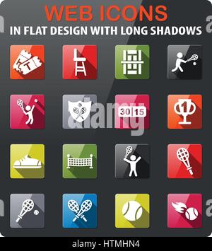 tennis icons set in flat design with long shadow Stock Vector
