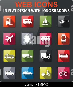 Transportation icons set in flat design with long shadow Stock Vector