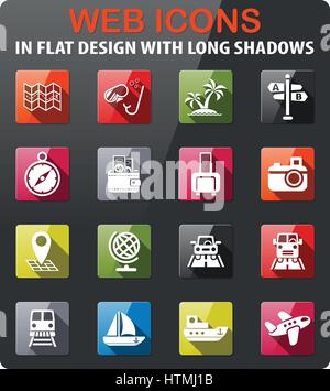 travel icons set in flat design with long shadow Stock Vector