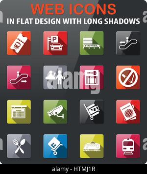 travel icons set in flat design with long shadow Stock Vector