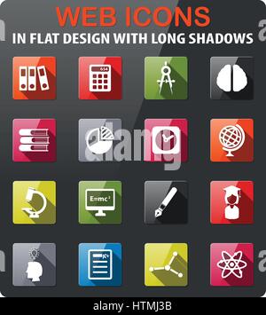 University icons set in flat design with long shadow Stock Vector
