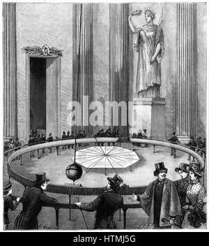 Demonstration of the Earth's rotation using (Jean Bernard) Leon Foucault's (1819-1868) demonstration of the rotation of the earth using freely suspended pendulum in the Pantheon, Paris, 1851. From 'La Nature' (Paris 1887). Engraving. Stock Photo