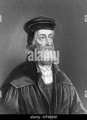 John Wycliffe (c1329-1384) English religious reformer. Leader of the Lollards (Mumblers). Questioned doctrine of transubstantiation. Organised translation of Bible into English. Precursor of Protestant Reformation. Engraving 1882. Stock Photo