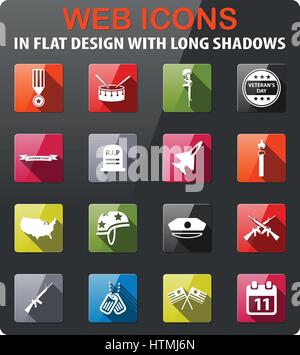 Veterans Day icons set in flat design with long shadow Stock Vector
