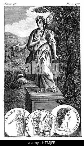 Ceres - Roman goddess of agriculture and corn (Greek Demeter), mother of Persephone/Proserpine. Copperplate engraving Stock Photo