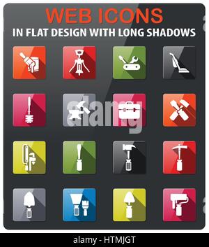 Work tools icons set in flat design with long shadow Stock Vector