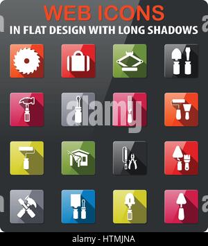 Work tools icons set in flat design with long shadow Stock Vector