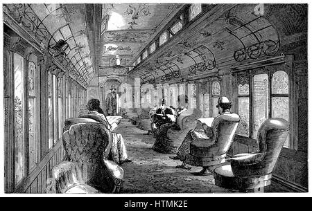 Pullman drawing room car on the Midland Railway, England. Wood ...