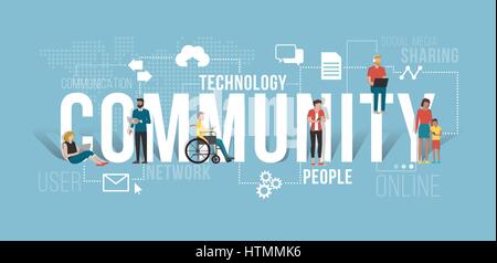 People connecting using smartphones and laptops, they are different but they are communicating together and sharing contents in the same community Stock Vector