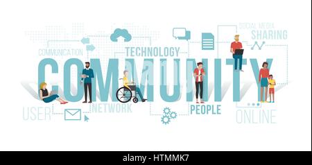 People connecting using smartphones and laptops, they are different but they are communicating together and sharing contents in the same community Stock Vector
