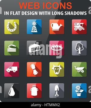 Agriculture flat design long shadow glyph icons set. Farming. Bowl with ...