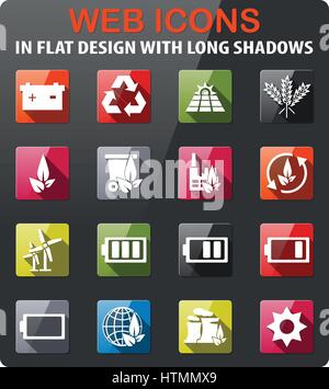 alternative energy icons set in flat design with long shadow Stock Vector