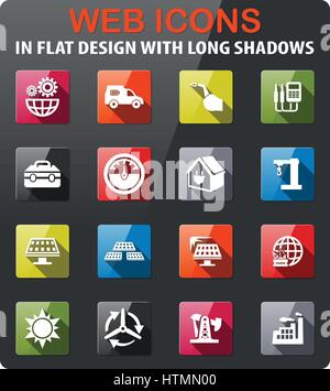 alternative energy icons set in flat design with long shadow Stock Vector