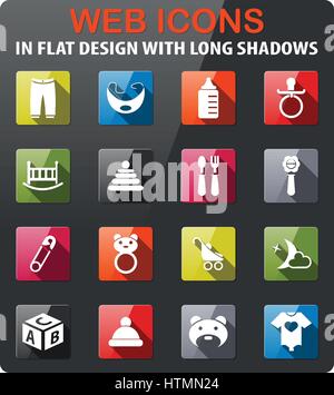 baby toys icons set in flat design with long shadow Stock Vector