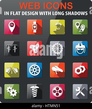 bicycle icons set in flat design with long shadow Stock Vector