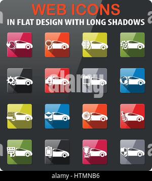 car service icons set in flat design with long shadow Stock Vector