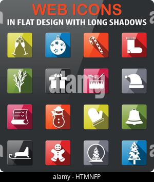 christmas icons set in flat design with long shadow Stock Vector