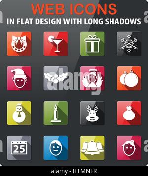 christmas icons set in flat design with long shadow Stock Vector