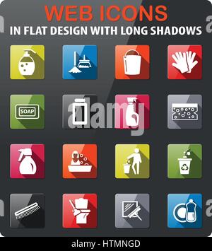 cleaning company icons set in flat design with long shadow Stock Vector
