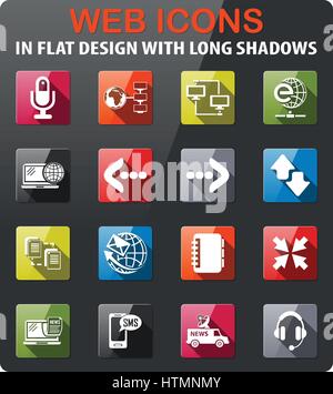 communication icons set in flat design with long shadow Stock Vector
