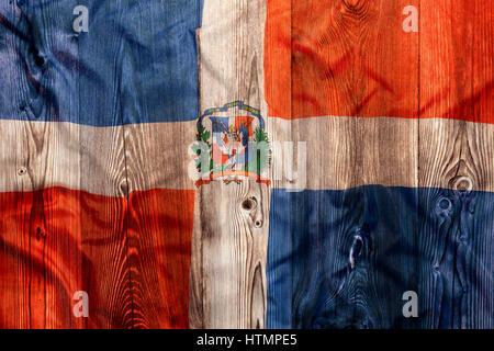 National flag of Dominican Republic on wooden background Stock Photo