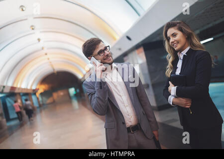 Business people waiting for underground subway transportation Stock Photo