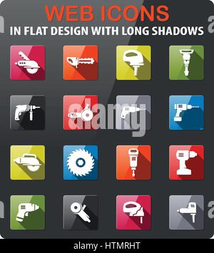 tools icons set in flat design with long shadow Stock Vector
