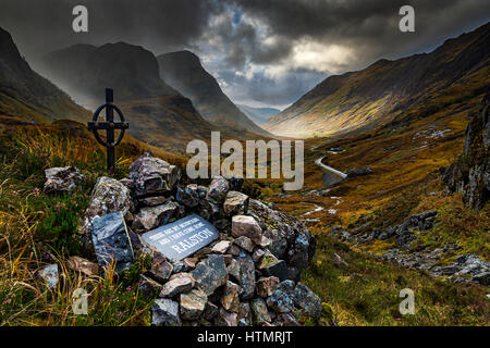 Ralston Cairn and Three Sisters, Glen Coe, Scotland Stock Photo