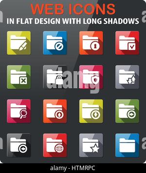 folder icons set in flat design with long shadow Stock Vector